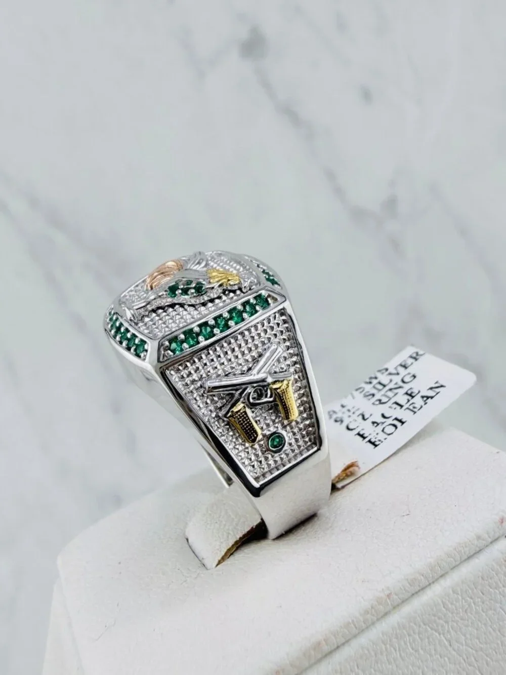 925 Sterling Silver Rooster ring | Three -Tone Rooster | Green | Farm SZ 10